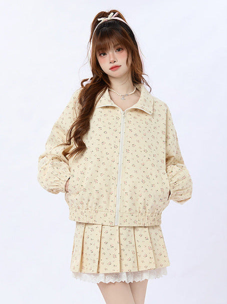 Veste en dentelle plissée zippée, petite, courte/longue + jupe roulée