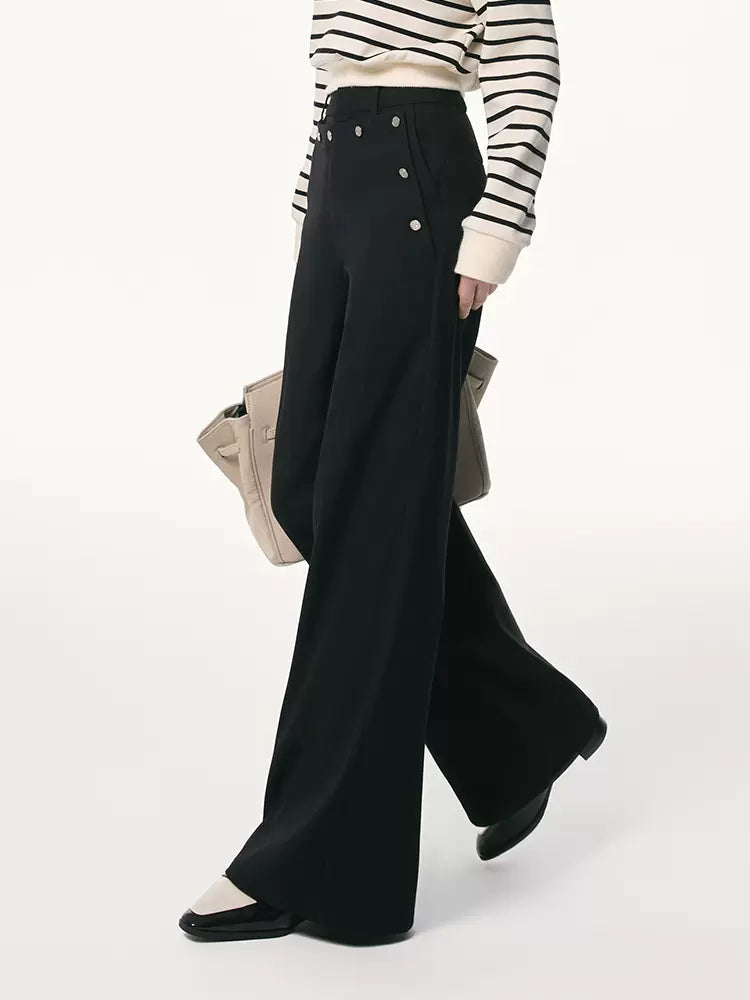 Placket Pants Faux Design Dasual Button