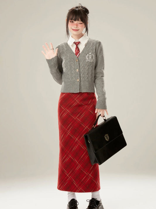 Gray Cardigan College Style Slim Sweater