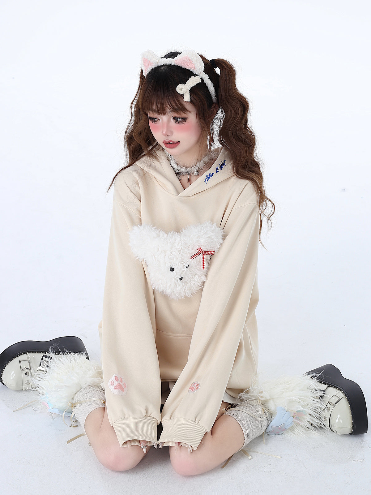 Sweat à capuche couleur pastel lapin Morabito Loose
