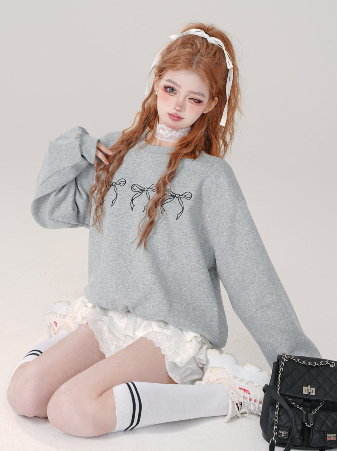 Sweatshirt Ribbon Cute Neck Crew