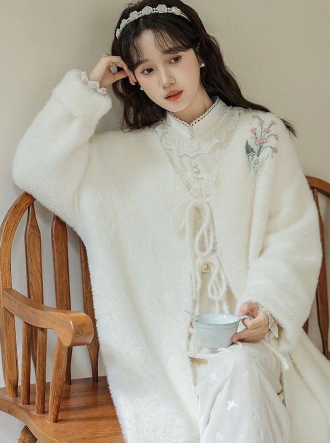 Ruffle Garden Dress Cardigan Flared Milk + Long