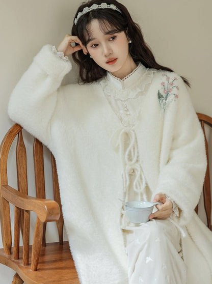 Ruffle Garden Dress Cardigan Flared Milk + Long