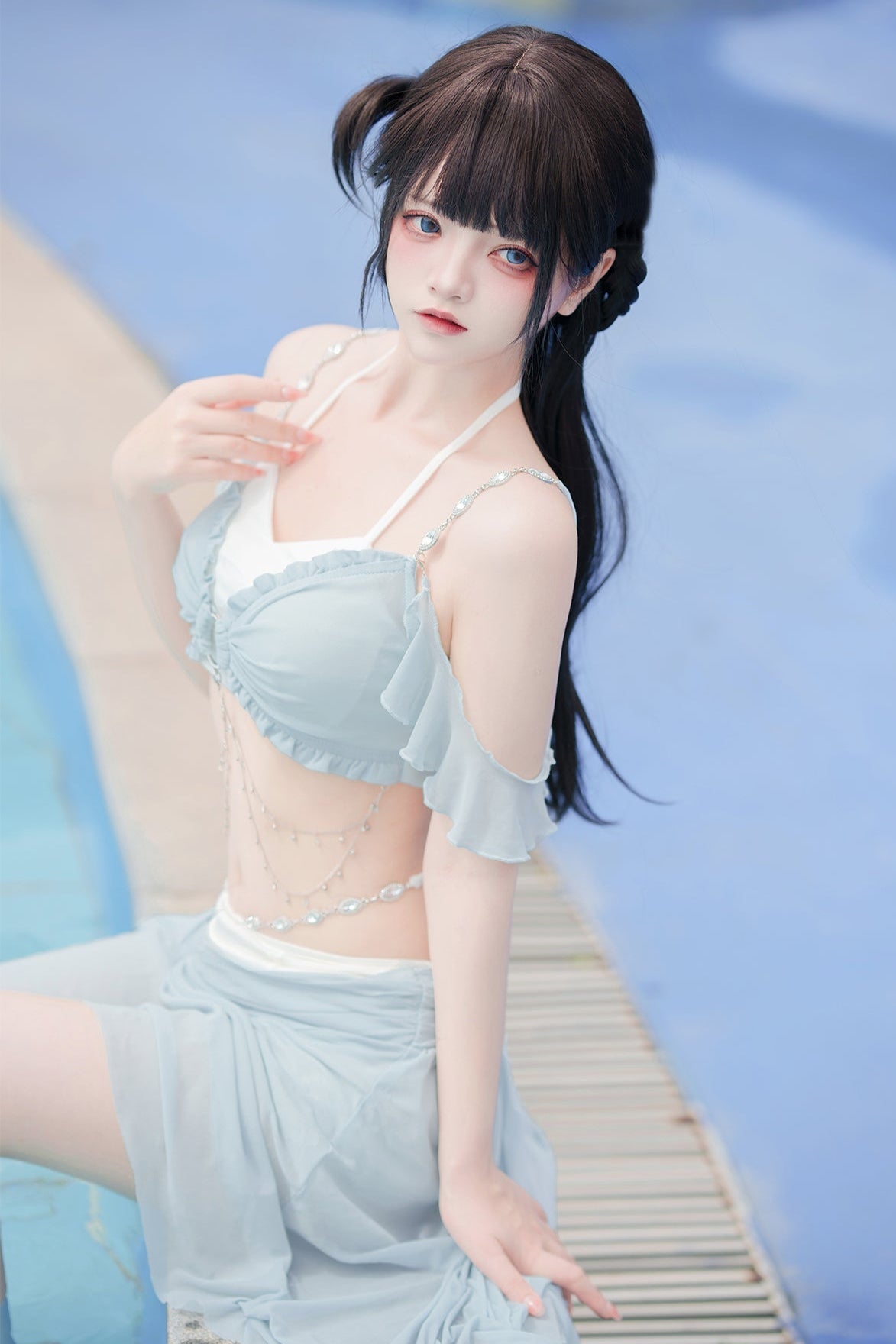 Swimsuit Blue Mermaid Set Split Light
