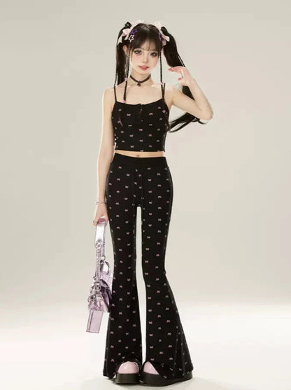 Dress Lazy Chic Pants Cardigan + Black Bootcut Suspender
