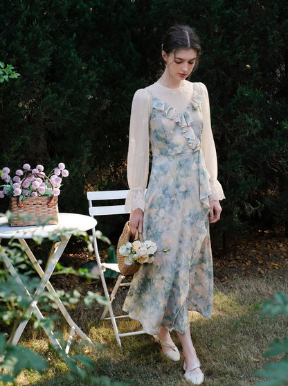 モーニングスモーク + キャミソールドレス ブルーブラウス ミストシフォン