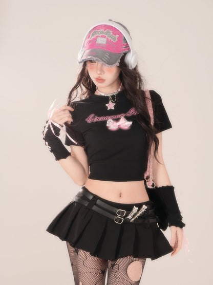 Haut court amincissant volant Love Tops noir