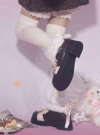 Boots Snow Mid Velvet Color Lolita Block Short Ribbon Heel Sweet