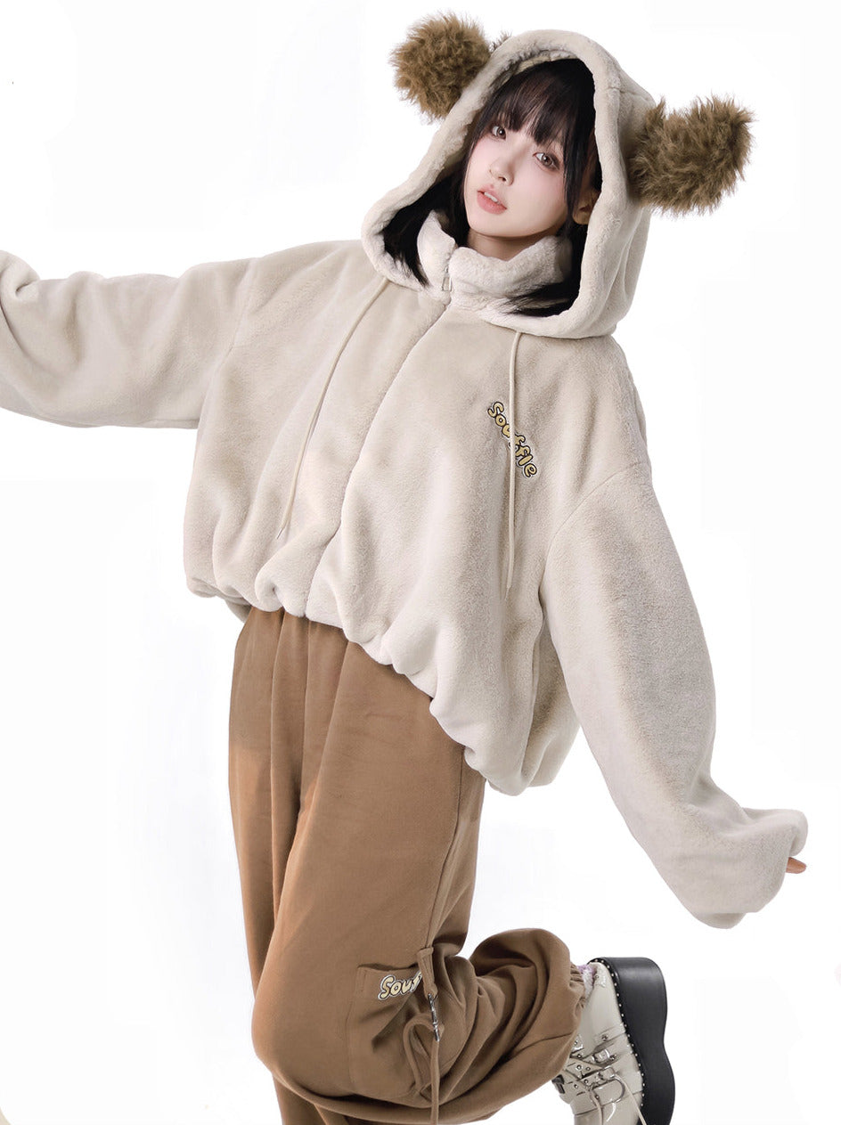 Hoody Fake Far Court + Velvet Casual Pants