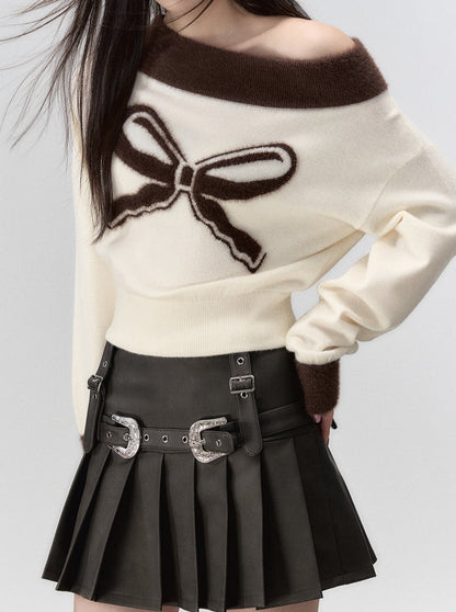 One-shoulder Ribbon Knit Sweater