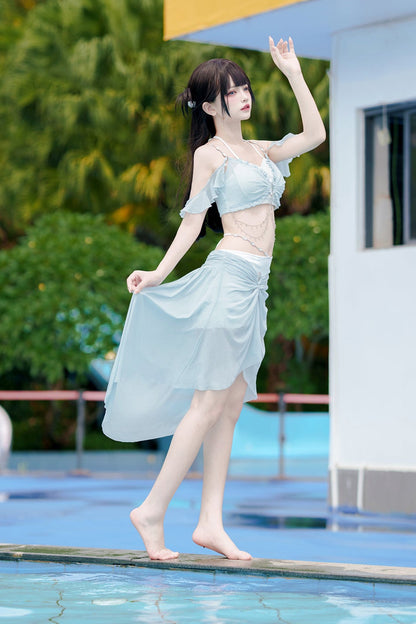 Swimsuit Blue Mermaid Set Split Light
