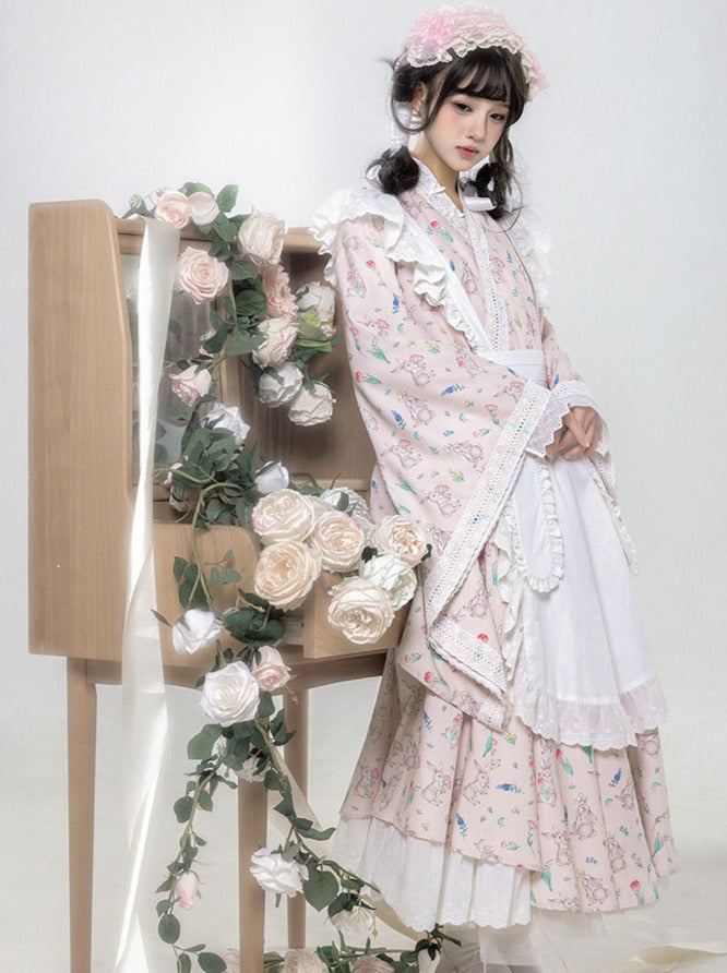 Ensemble jupe tablier japonaise Lolita à imprimé Maid