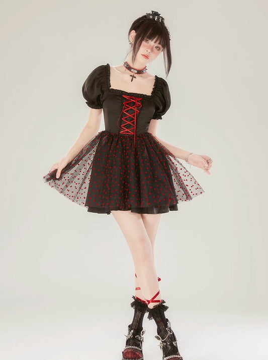 Black Dot Waist Dress Mesh
