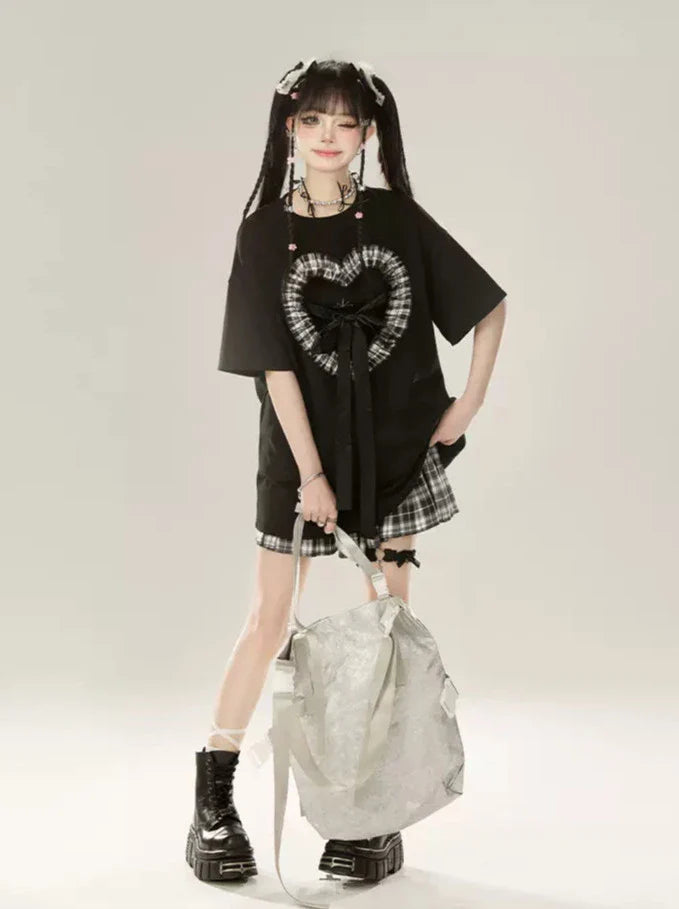 Ribbon Big Cool Schwarz T-Shirt Strap Liebe