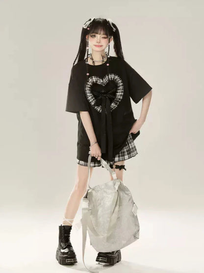 Ribbon Big Cool Schwarz T-Shirt Strap Liebe