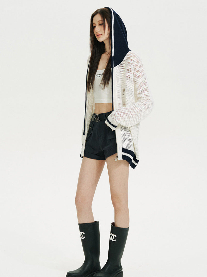 Sheer Zip Mesh Knit Short/Long Hoodie