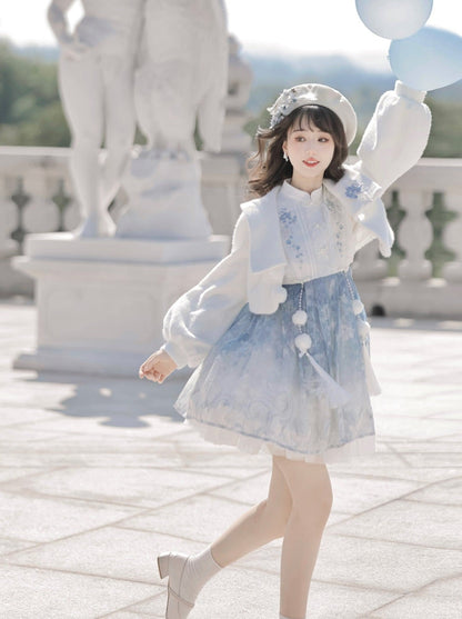 Robe courte en fourrure chinoise bleue Ice