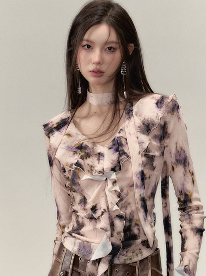 Ruffle Design Niche V-Neck Top