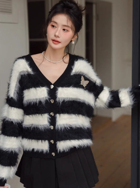 Striped Butterfly Chic Shaggy Cardigan