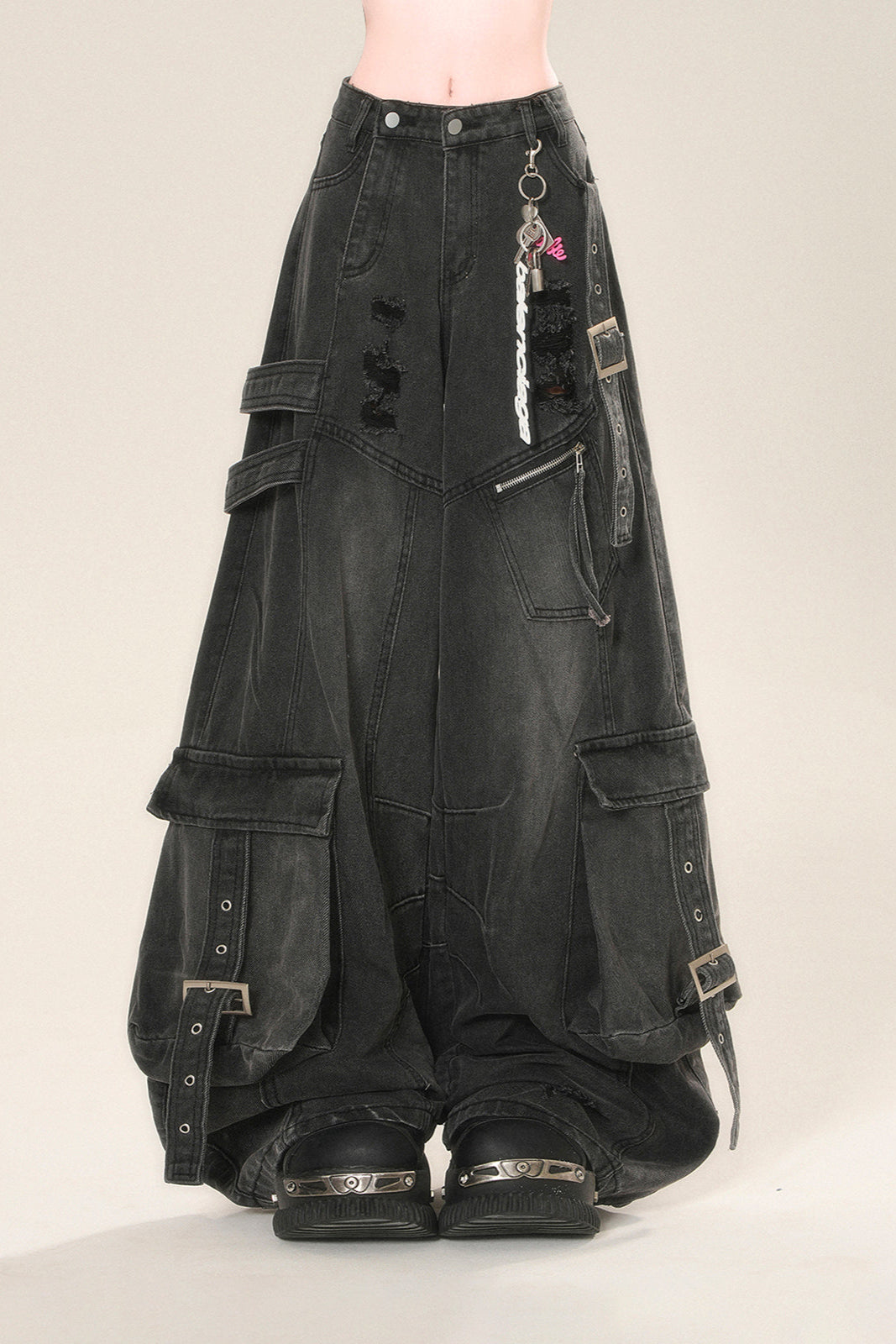street high wide Rip denim pants