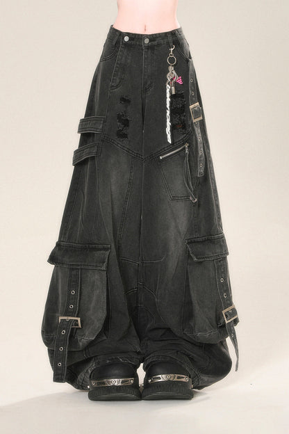 street high wide Rip denim pants
