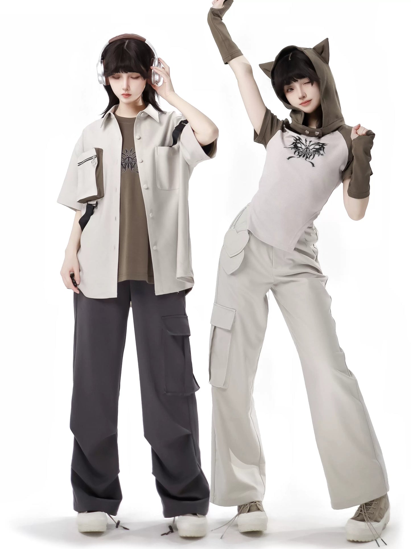Top Pants Style Wasteland Cat Casual Ear Set Hoodie And