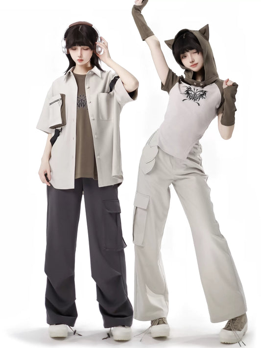 Top Pants Style Wasteland Cat Casual Ear Set Hoodie And