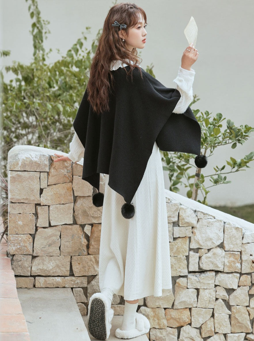Fur Cape Cloak Pompon