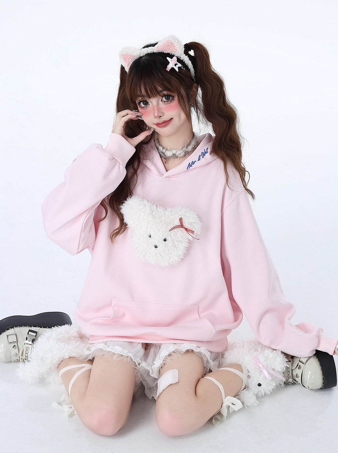 Sweat à capuche couleur pastel lapin Morabito Loose