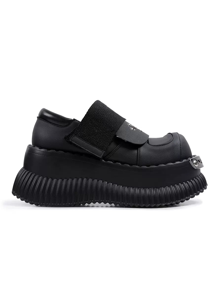 Platform Metal Velcro Shoes Punk Leather Cross