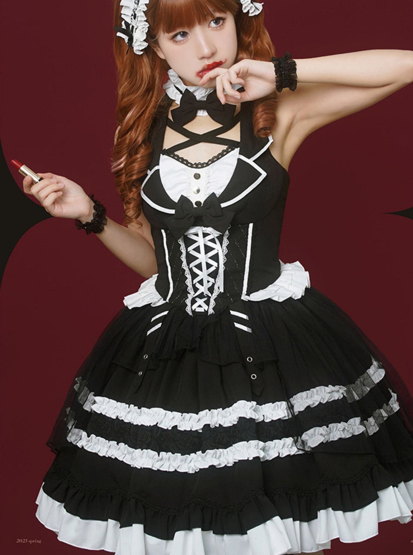 White Elegant Black Magic Dress Doll Antique