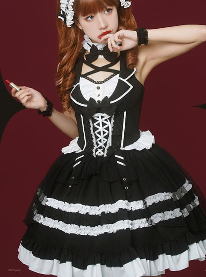 White Elegant Black Magic Dress Doll Antique