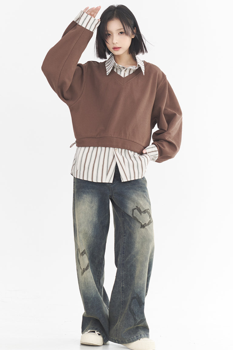 Heart Print Style Street Jeans