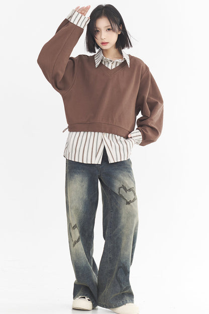 Heart Print Style Street Jeans