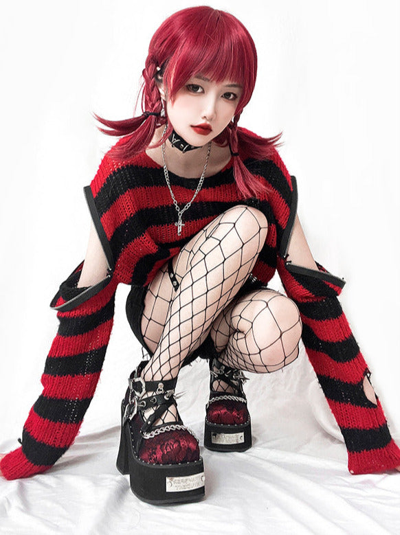 Witch Punk Round Shoes Rivet Dark Rose Platform Toe