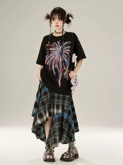 Lockeres T-Shirt Fireworks Schwarz Print