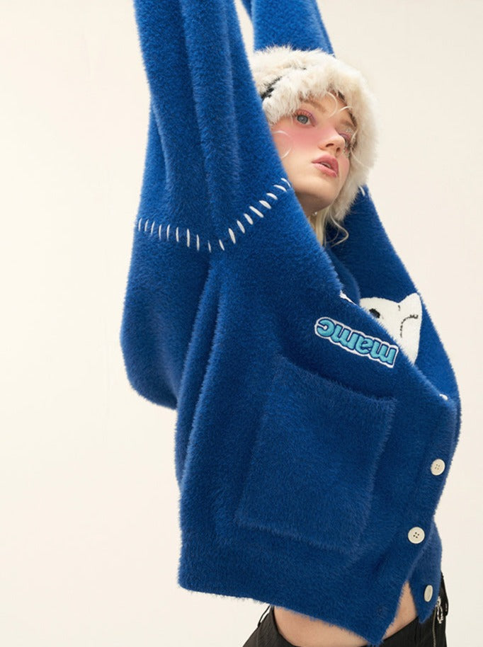 Polar V-Neck Bear Logo Cardigan
