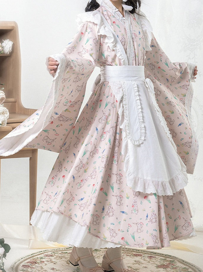Ensemble jupe tablier japonaise Lolita à imprimé Maid