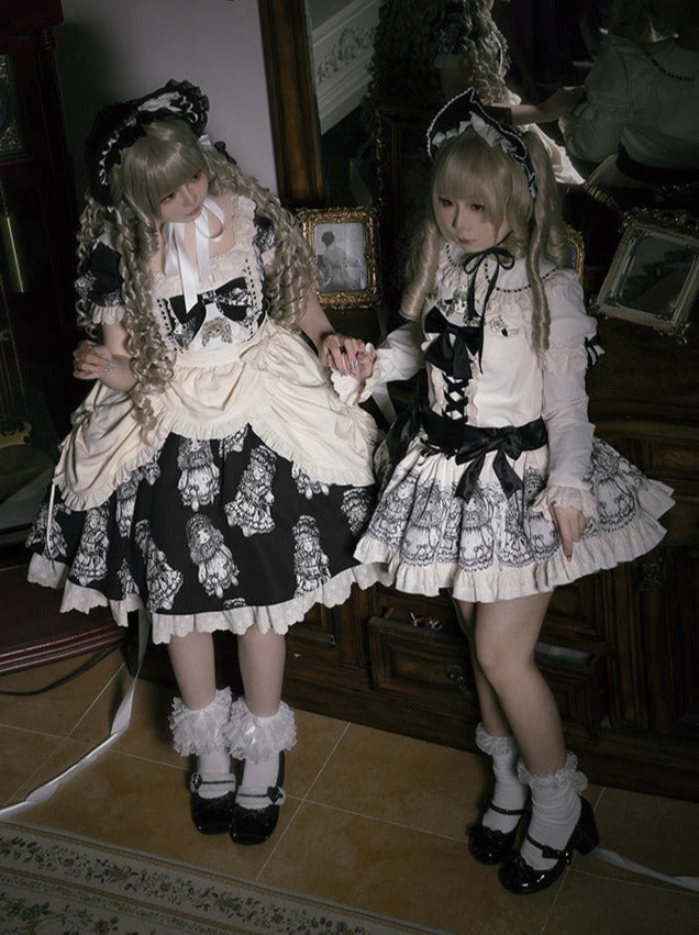 Ensemble de robe de nuit brodé de poupées imprimées