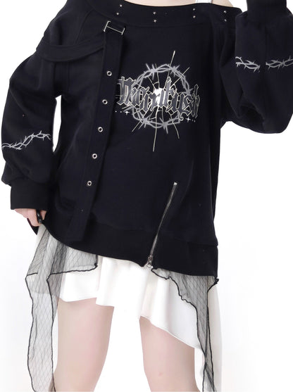 Dark Soon Print Design Sweat Suit Eyelet Trainer + Lace Elegula Skirt