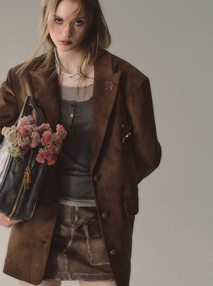 Costume en velours et veste en imitation daim