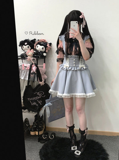Frill Shoulder Strap Love Back Lace Skirt