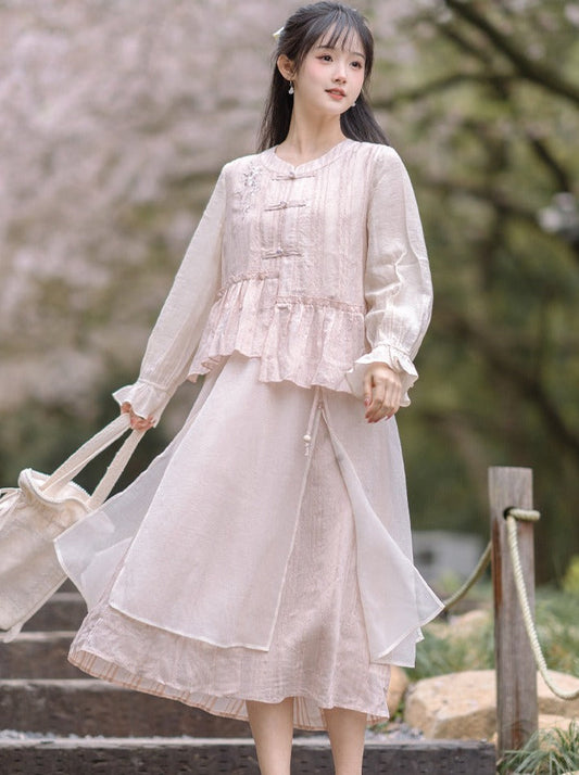 Jupe longue girly douce + haut évasé asymétrique