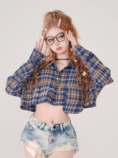 Poloshirt mit Karo-Kragen und langem, abnehmbarem, lockerem