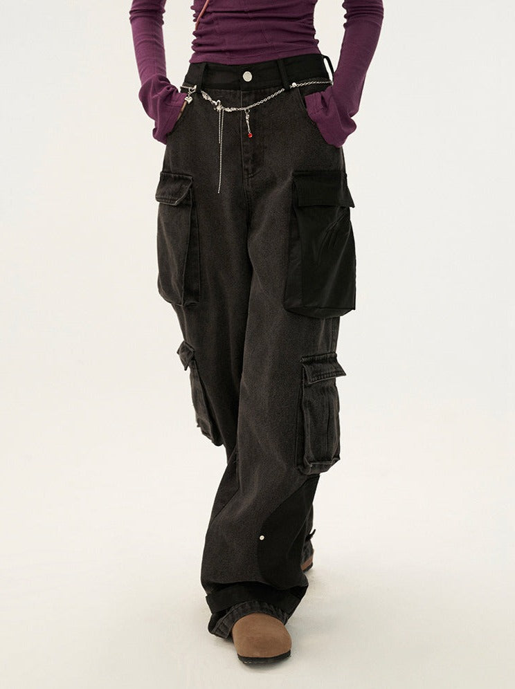 Pantalon cargo ample foncé à la mode