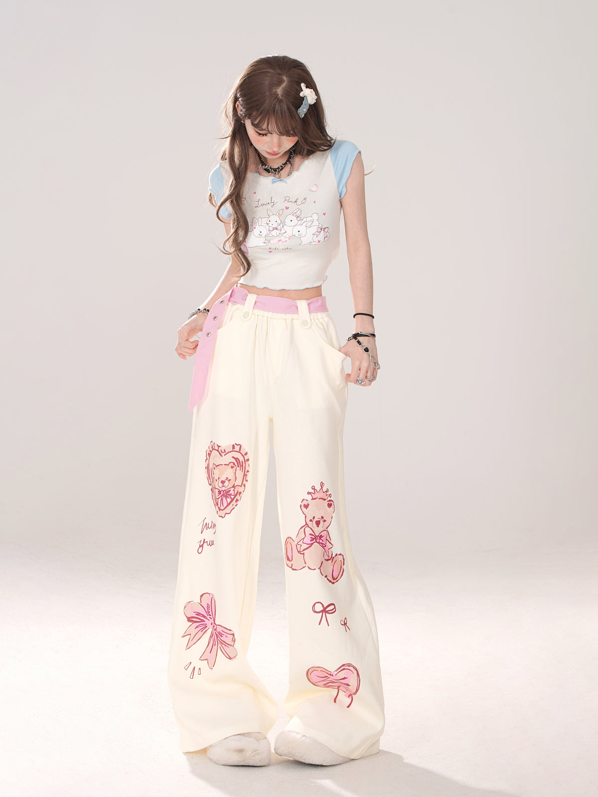 Art Loose Bear Pop Wide Illustration Pants