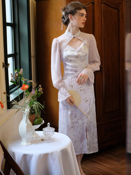 Retro Purple Flower Sheer Dress Cardigan China