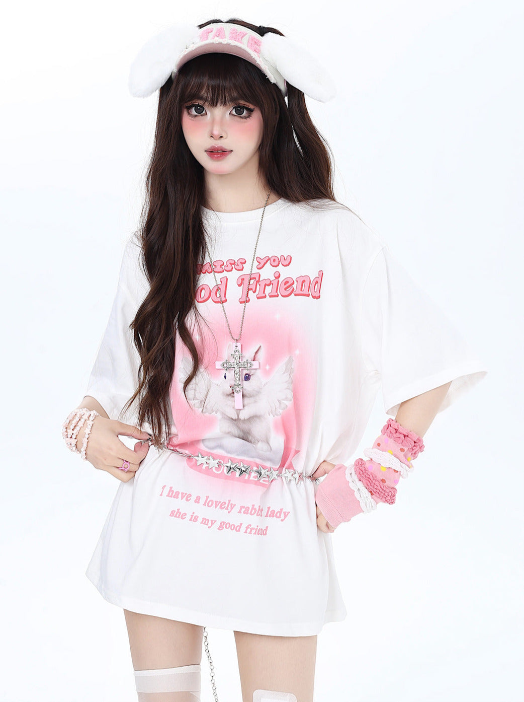 Süßes Kaninchen T-Shirt Girly Loose Angel