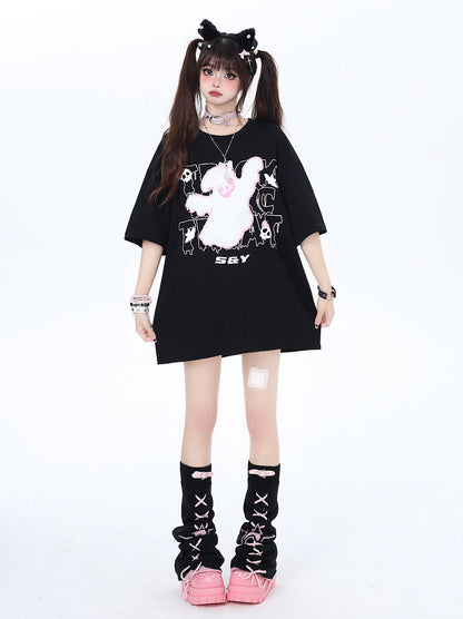Lockere Stickerei Dunkles kleines T-Shirt Ghost