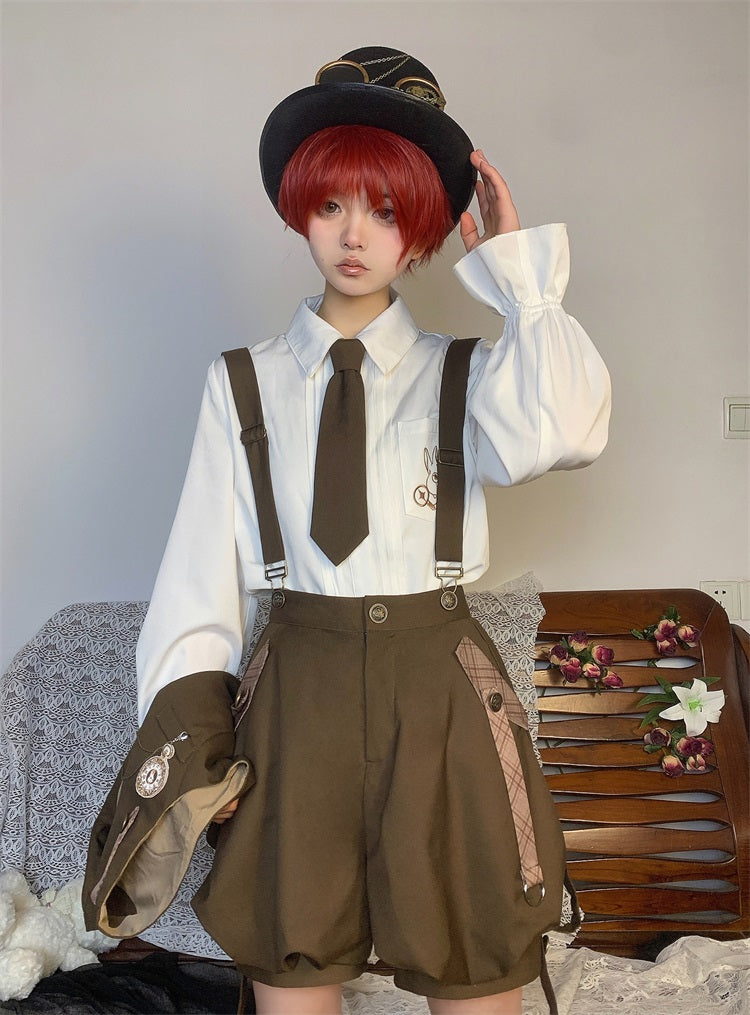 Chemisier ballon, pantalon, gilet à volants + Boy Detective